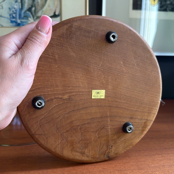 Teakwood cheese dome or butter dish, glass, cover tea, bottom, vintage, and cute - Picture 3 of 5